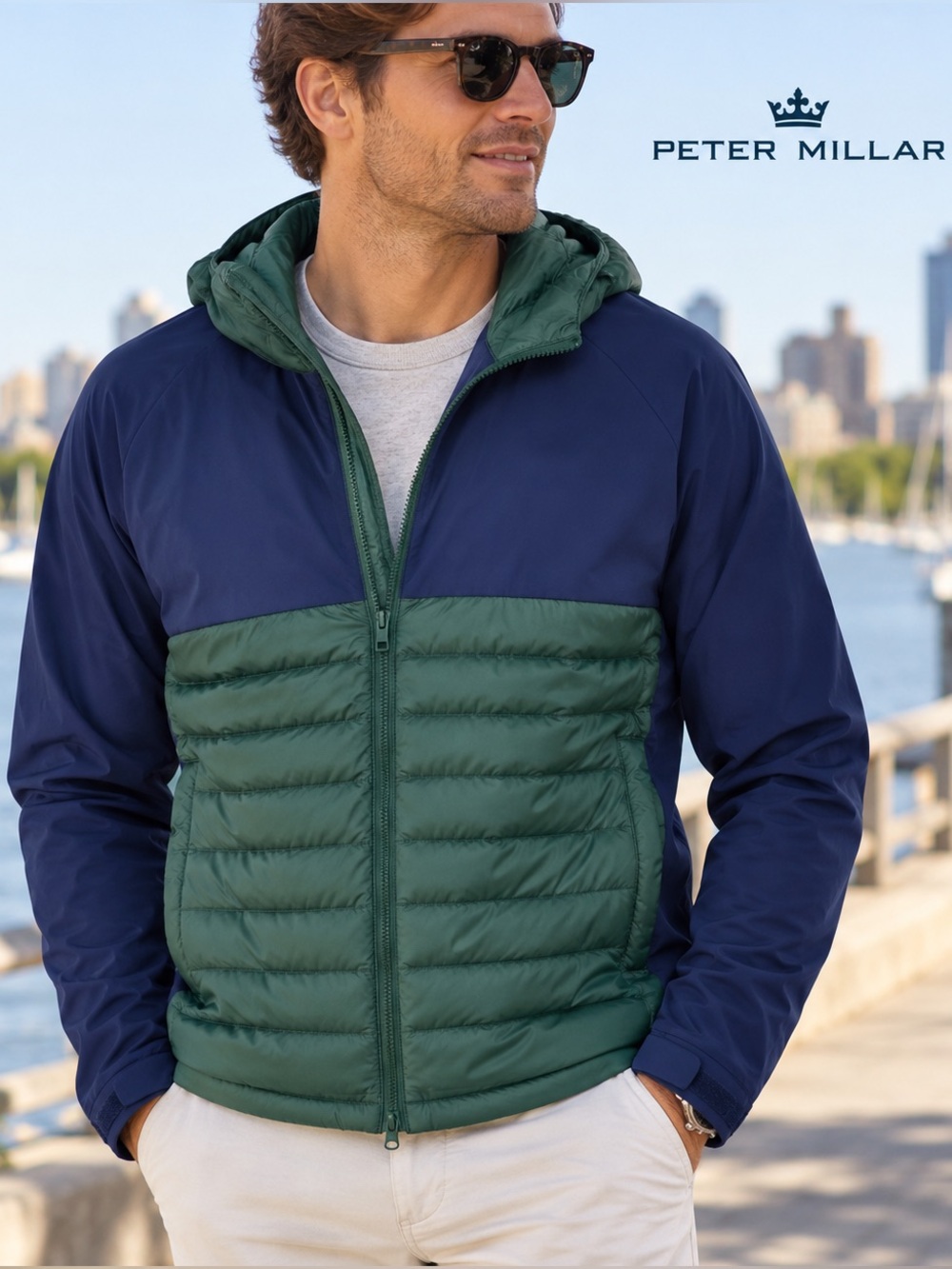 Peter Millar NWT Crown Sport Apex Hybrid Hooded Jacket Navy Green Size XL